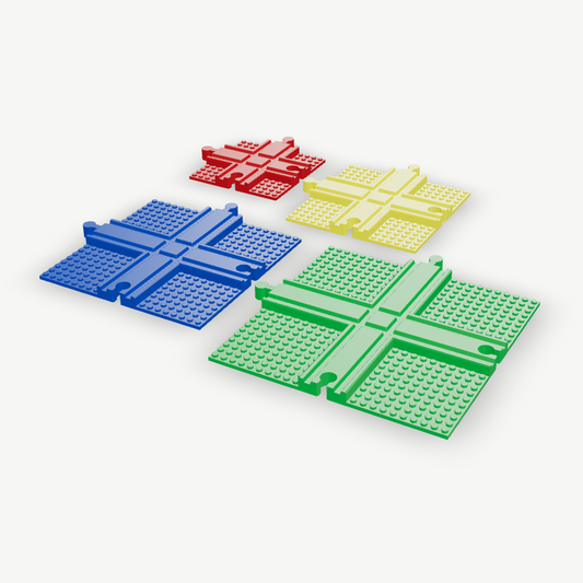 4-way brick crossings in sizes S, M, L and XL in red, yellow, blue and green
