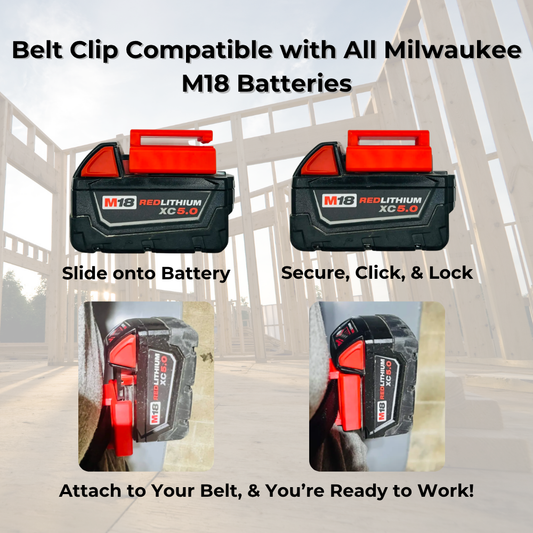 Battery belt clips that slide onto an M18 battery and clip to a belt