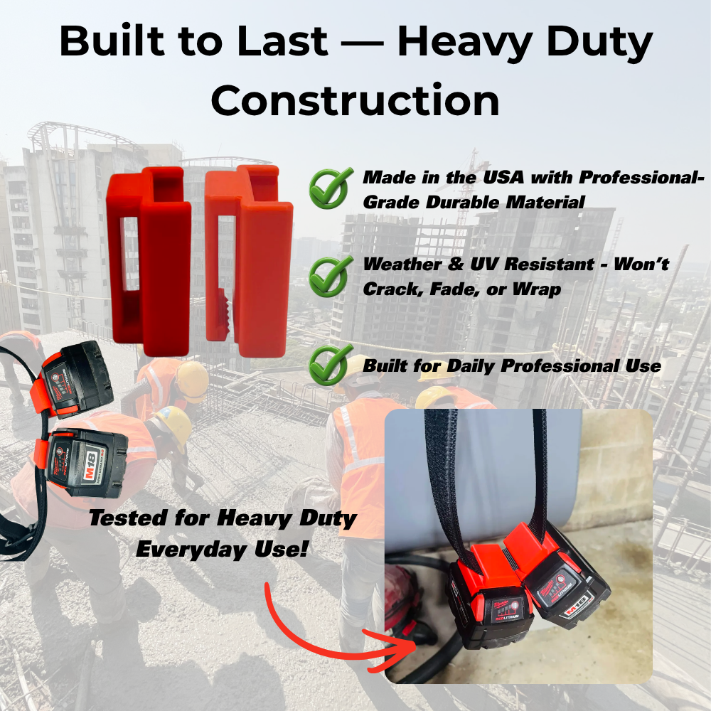 Milwaukee M18 Battery Belt Holder - Open & Closed Clip Designs - Made in USA
