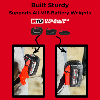 Milwaukee M18 Battery Belt Holder - Open & Closed Clip Designs - Made in USA