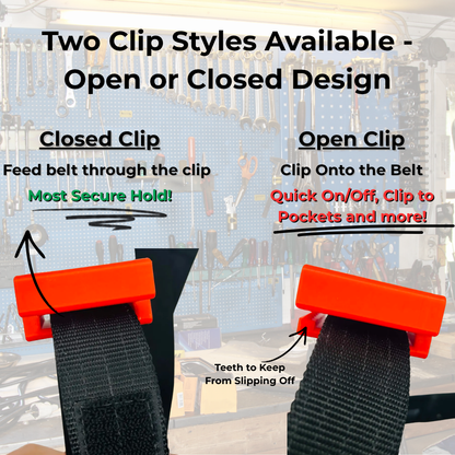 Milwaukee M18 Battery Belt Holder - Open & Closed Clip Designs - Made in USA
