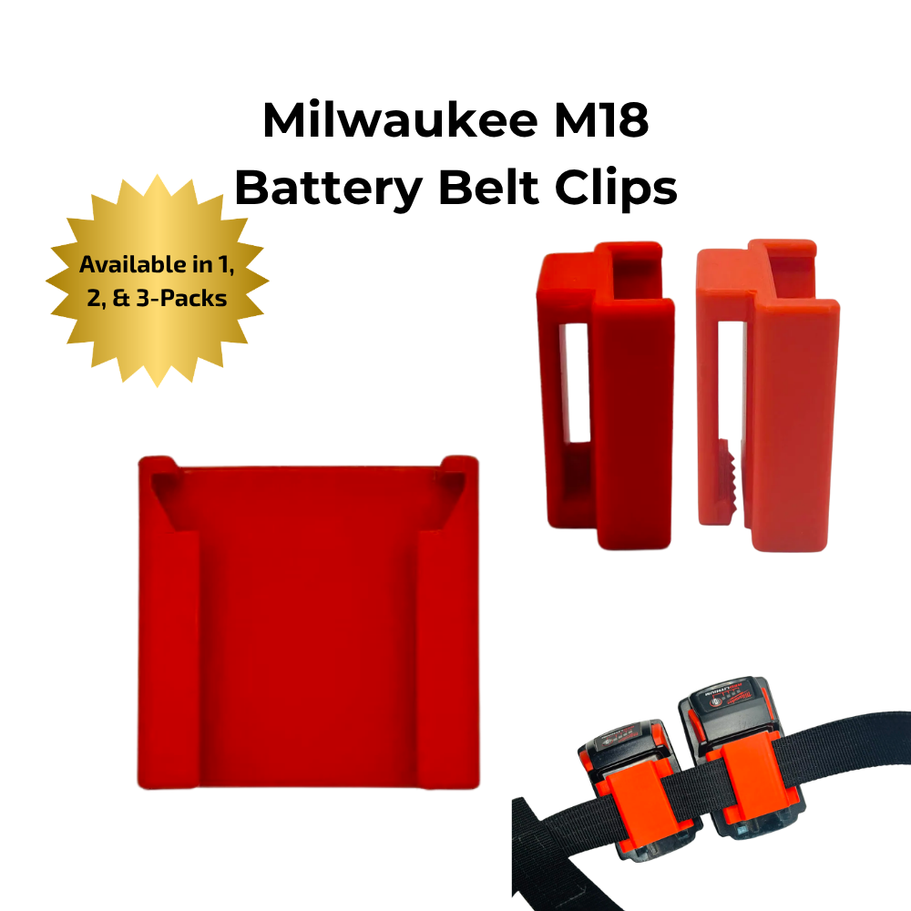 Milwaukee M18 Battery Belt Holder - Open & Closed Clip Designs - Made in USA