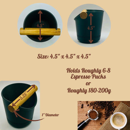 Espresso Knock Box with Oak Rod: Non-Slip Coffee Grounds Container, Made in USA