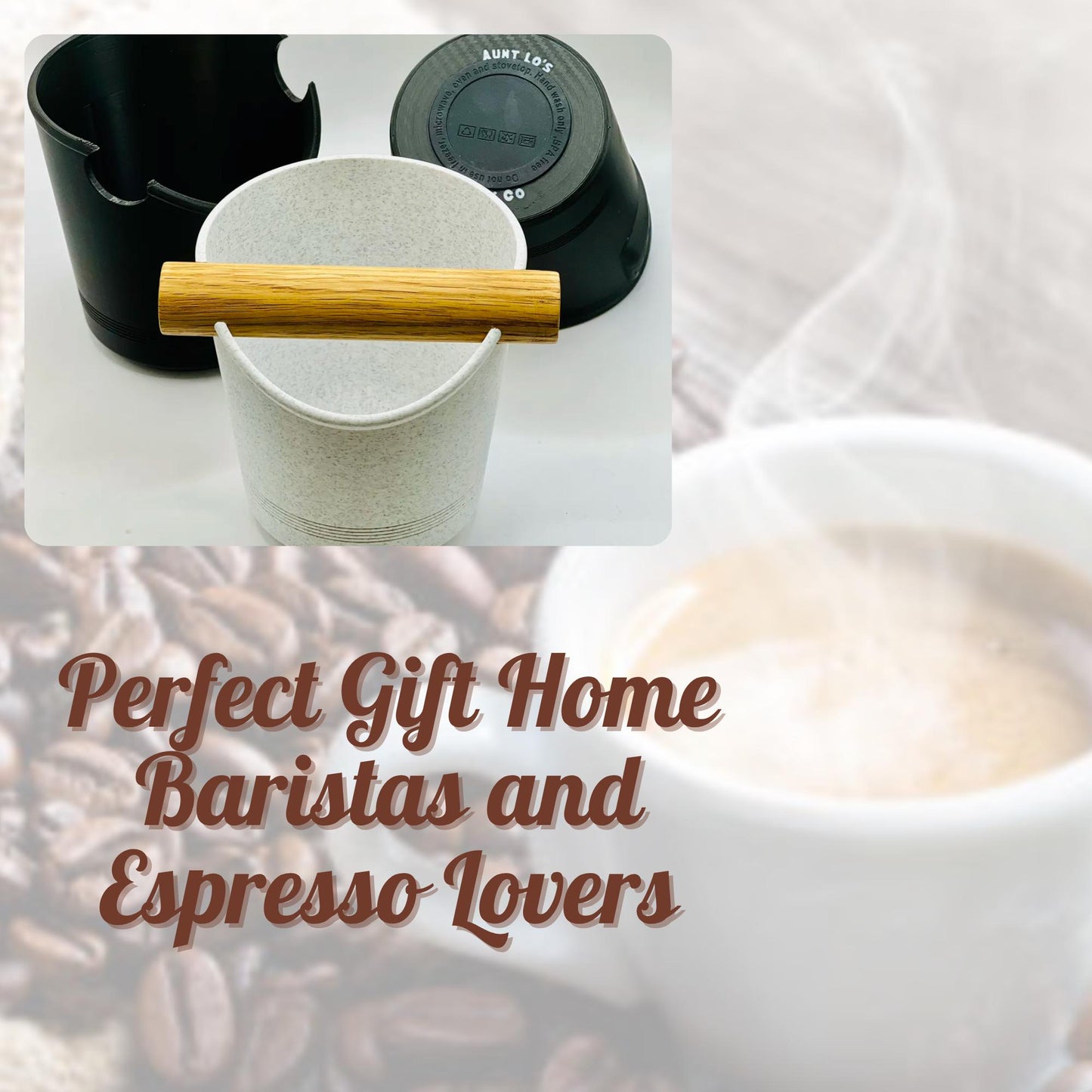 Espresso Knock Box with Oak Rod: Non-Slip Coffee Grounds Container, Made in USA