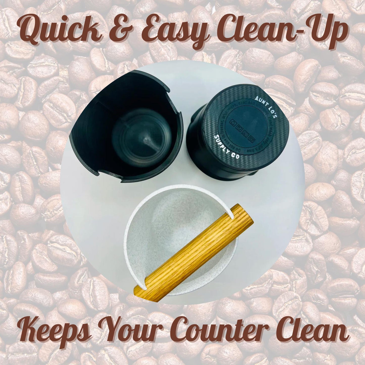 Espresso Knock Box with Oak Rod: Non-Slip Coffee Grounds Container, Made in USA