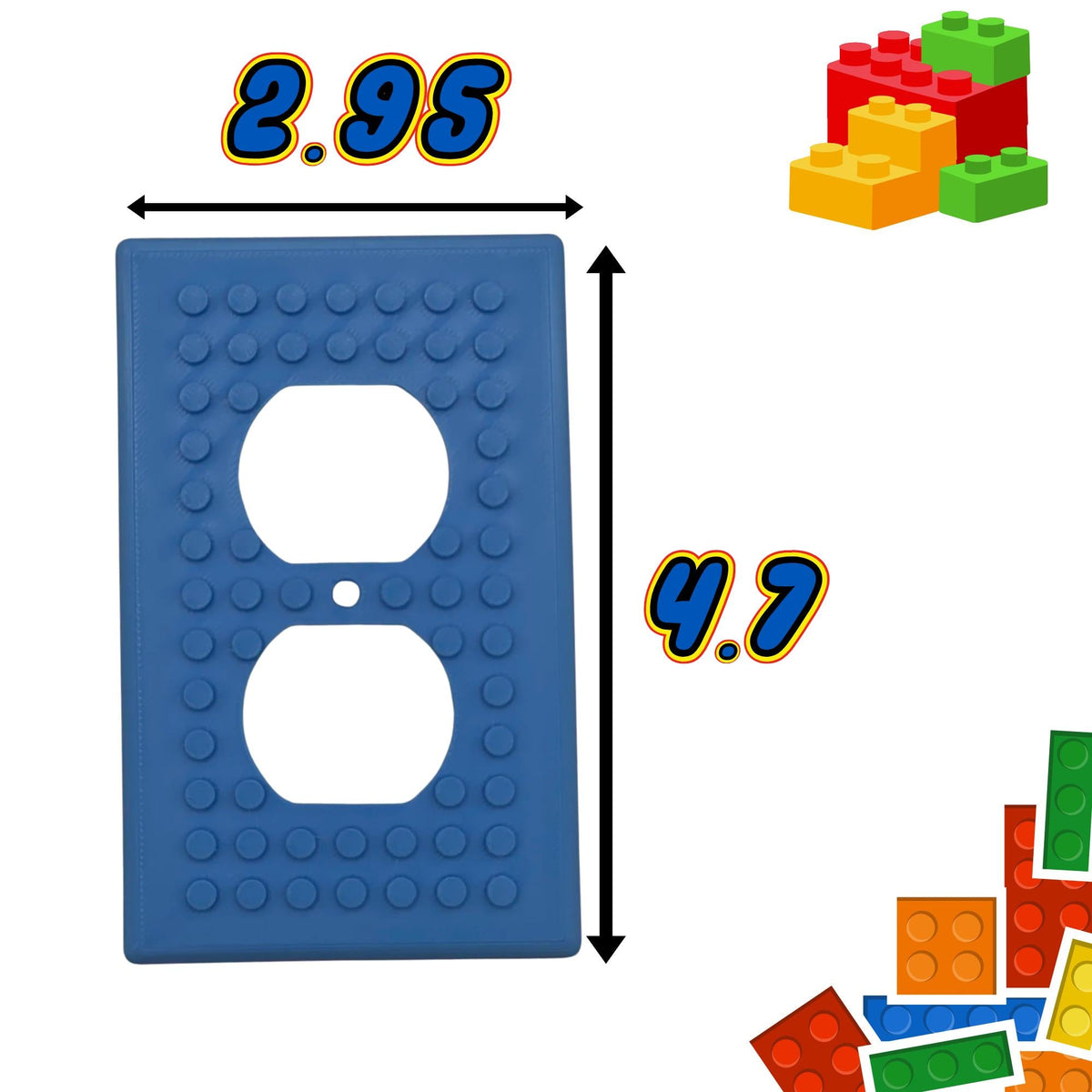 Single outlet plate dimensions, 2.95 inches wide by 4.7 inches tall