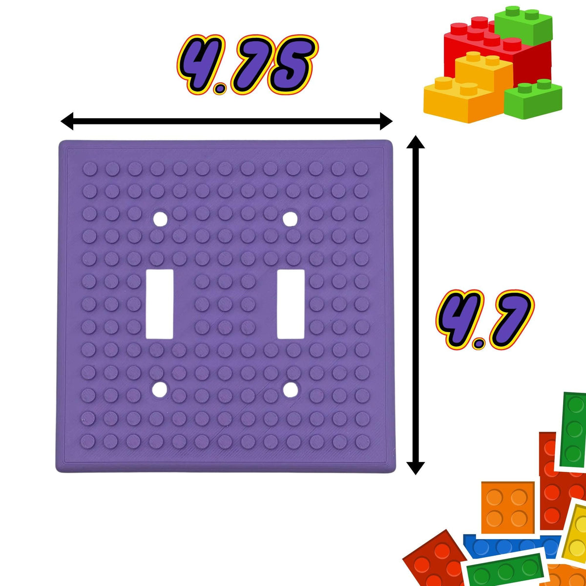 Double switch plate dimensions, 4.75 inches wide by 4.7 inches tall