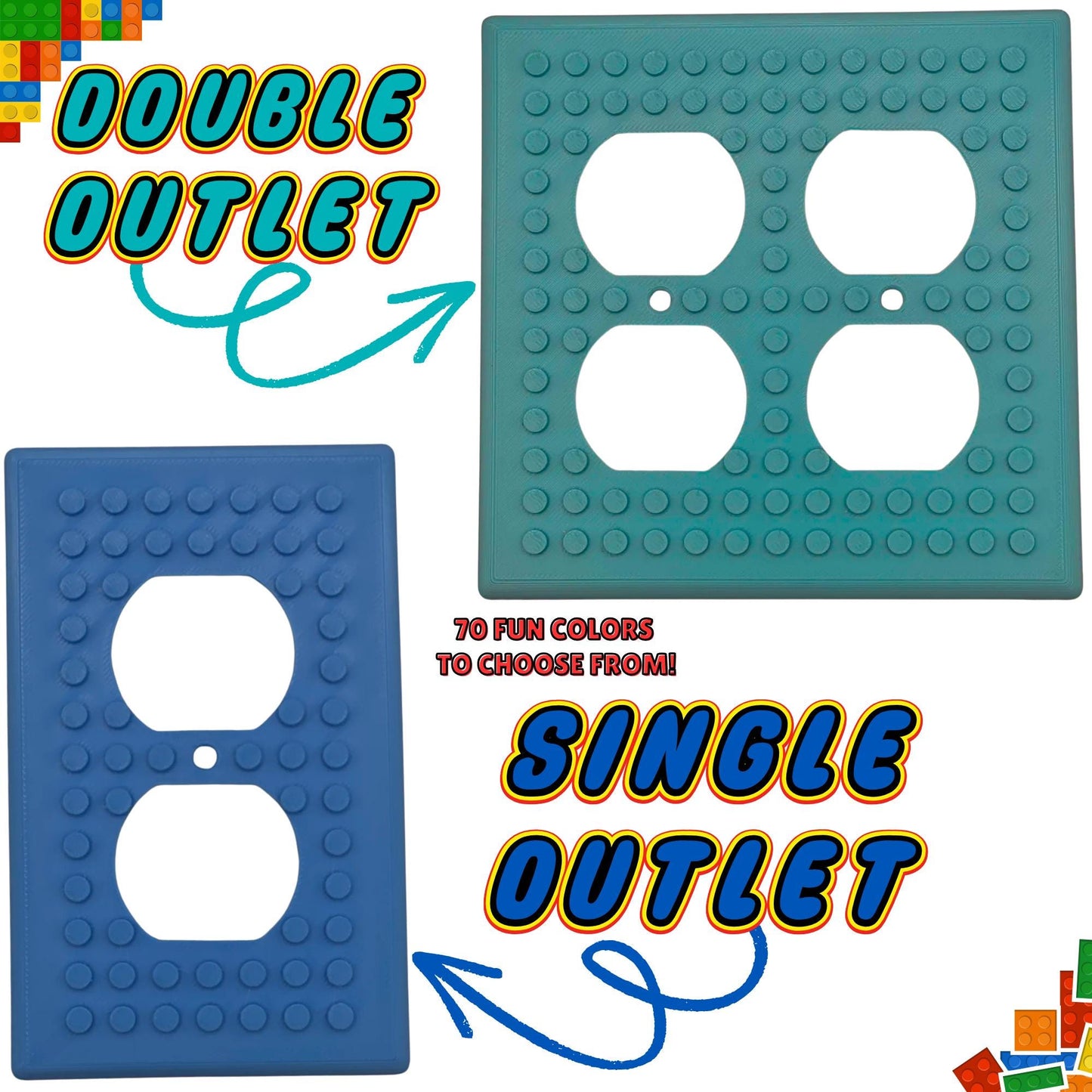 LEGO® Building Brick Compatible Wall Plates | Switch & Outlet Covers | 70 Colors Available