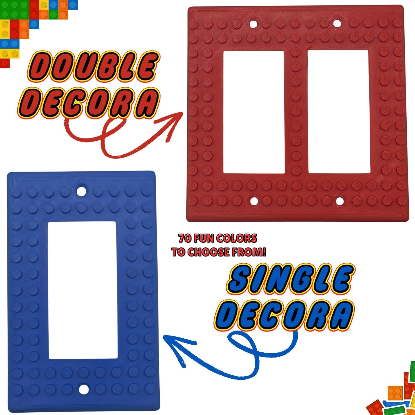 LEGO® Building Brick Compatible Wall Plates | Switch & Outlet Covers | 70 Colors Available