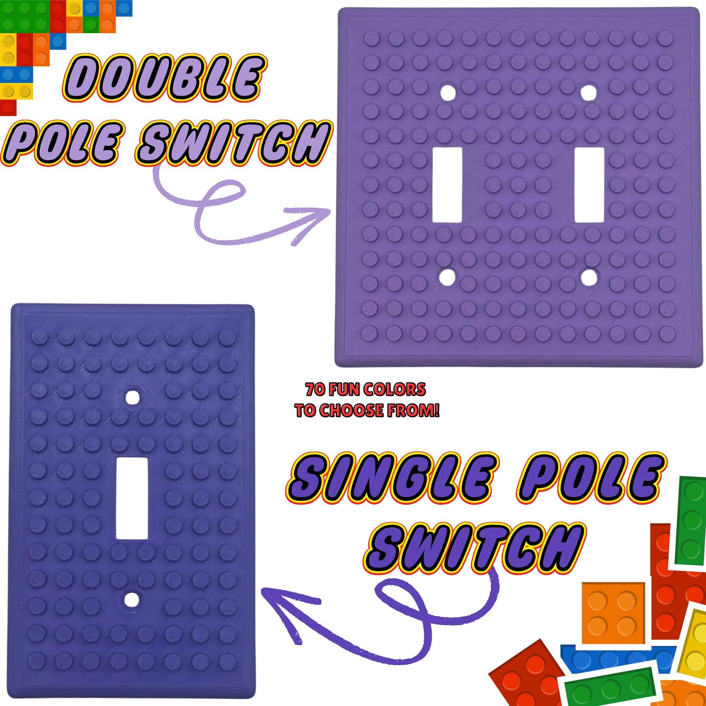 LEGO® Building Brick Compatible Wall Plates | Switch & Outlet Covers | 70 Colors Available