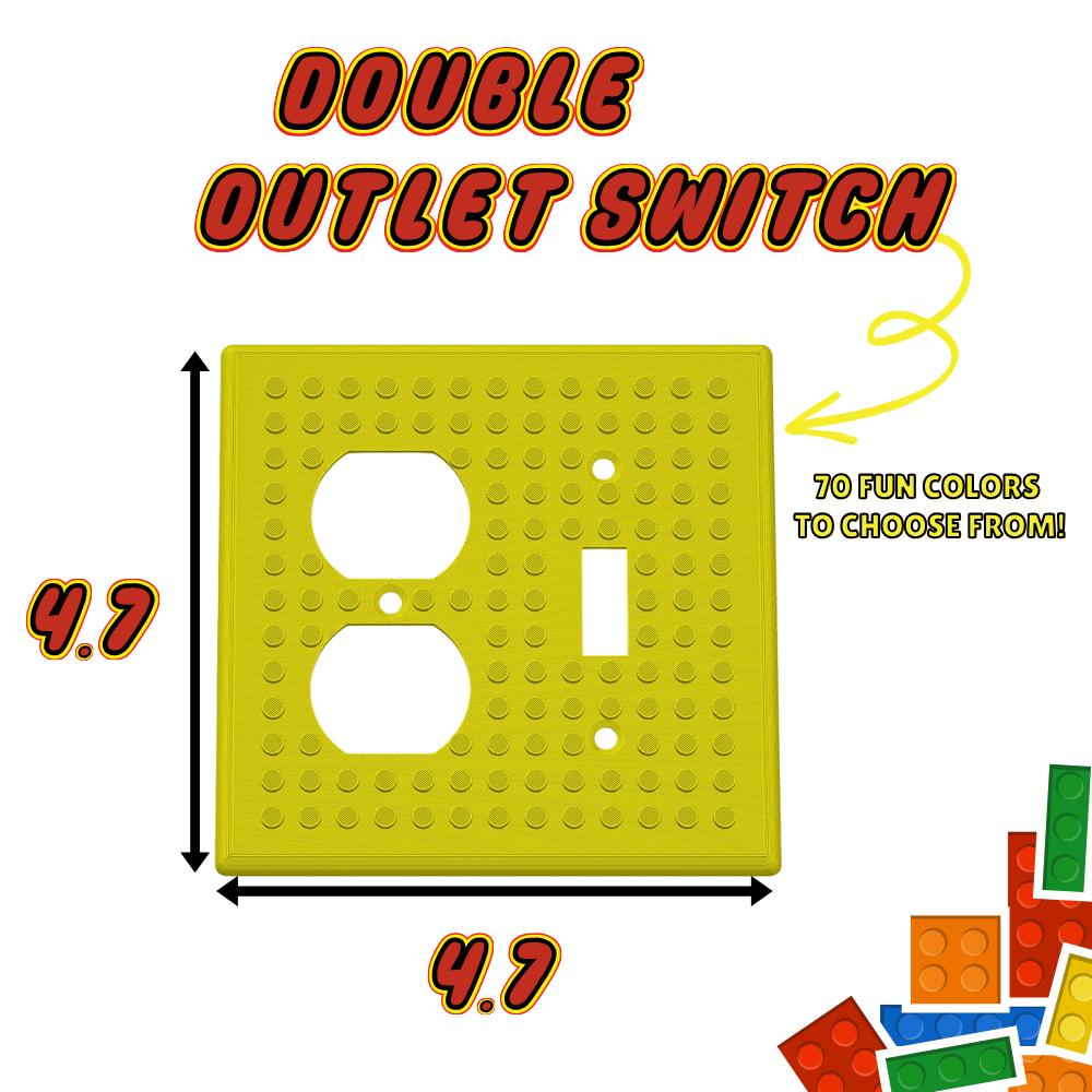 Double outlet and switch combination plate, 4.7 inches wide by 4.7 inches tall