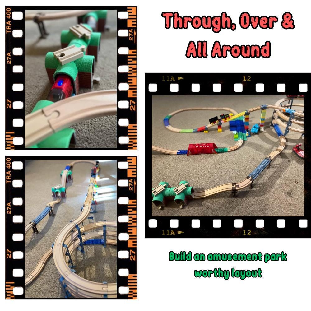 Wooden Train 4-Way Tunnel & Overpass