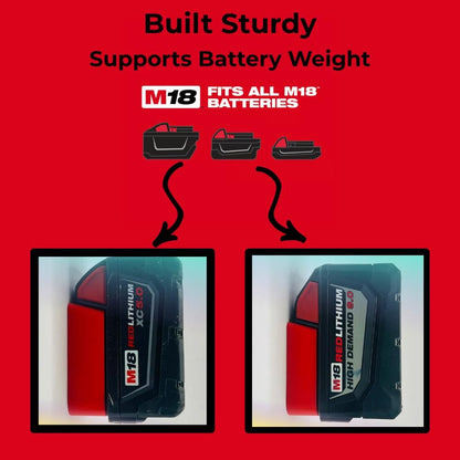The mount supports the weight of any M18 battery, from compact packs to high output packs