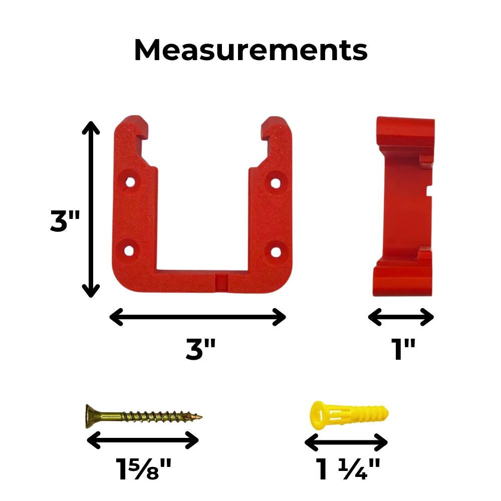 Measurements: 3 inches wide, 3 inches tall, 1 inch deep, with 1 5/8 inch screws and 1 1/4 inch anchors